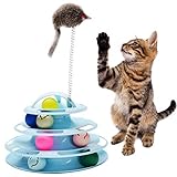 Legendog Katzenspielzeug, Vier Schichten Tierspielzeug Kätzchen Spielzeug Intelligenz Crazy Interactive Katzenspielzeug Tray-Spiel für Katzen (blau + 7 Bälle)